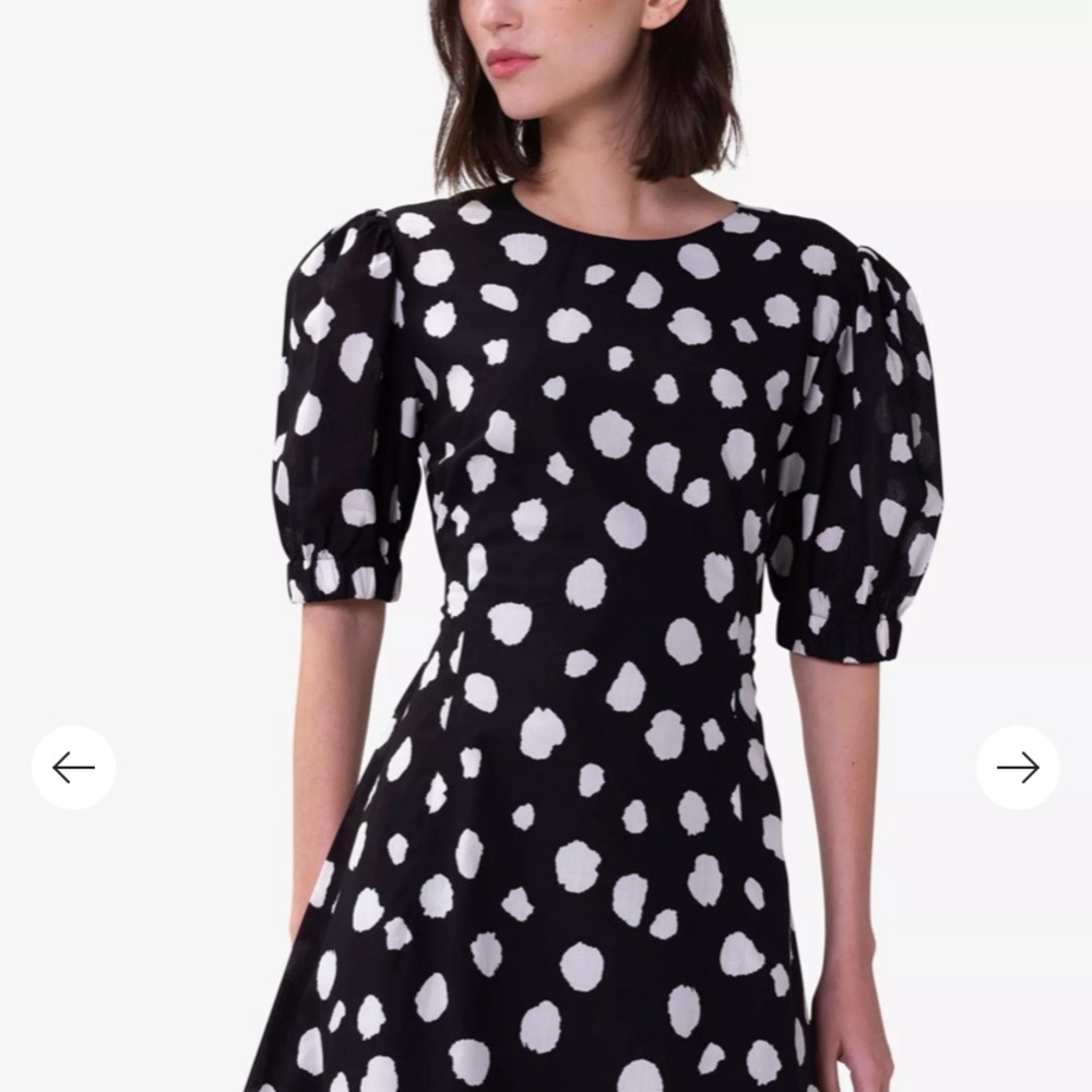 Black & White Polka Dot Midi Dress with Puff Sleeves